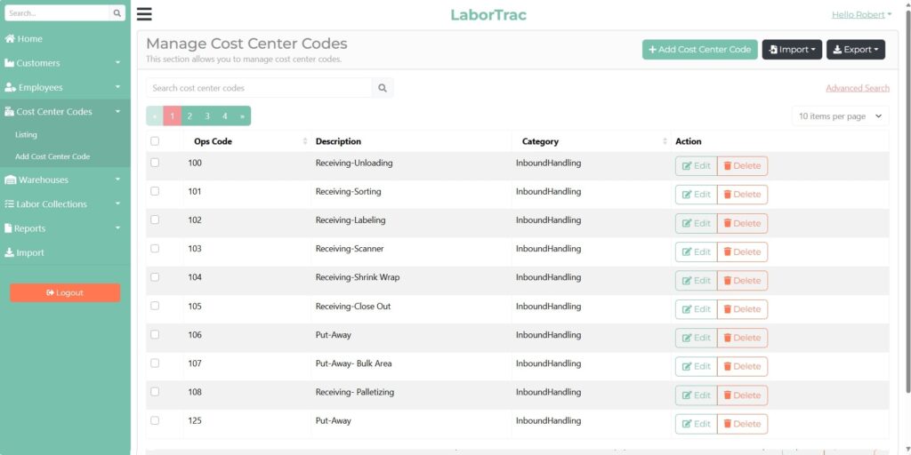 LaborTrac - Manage Cost Center Codes