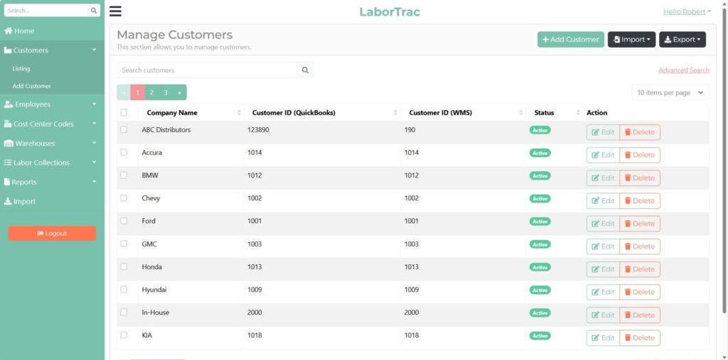 LaborTrac - Customer Managing Dashboard