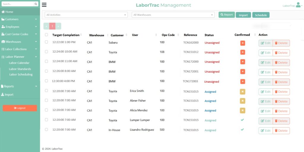 LaborTrac Labor Task Schedule